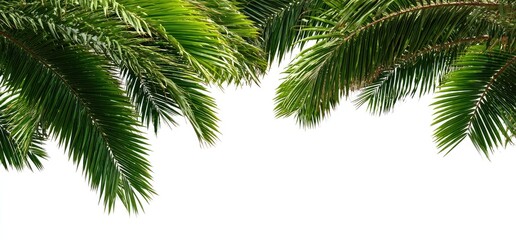 Fototapeta premium Lush green palm fronds arch over a white background