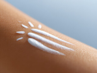 Sunscreen lotion on skin with sun shape design for sun protection and skin care in bright daylight