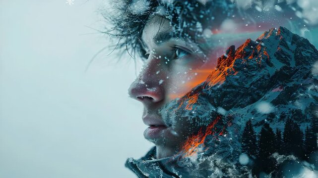 double exposure man and winter