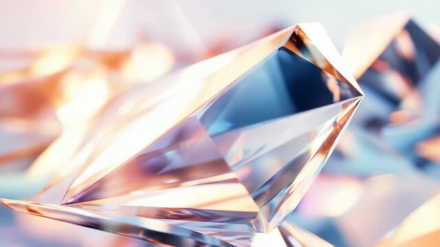 Close up of geometric crystal facets catching light and shadow to form an elegant, abstract, brilliant reflective pattern with sparkling clarity and luxury sparkle