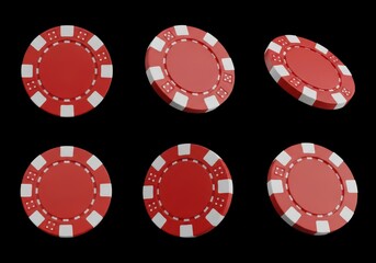 Six representations of red circular gaming tokens displayed against a solid black background