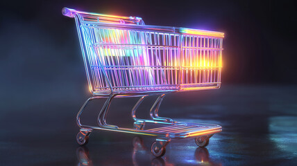 Modern holographic shopping cart representing digital purchases on virtual display