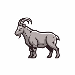 Obraz premium Gray Cartoon Goat with Curved Horns.