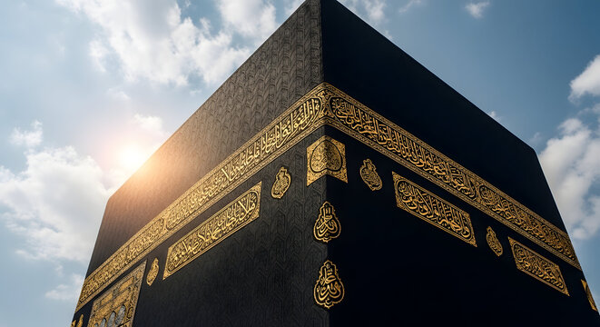 The kaaba in mecca saudi arabia with golden ornate decorations
