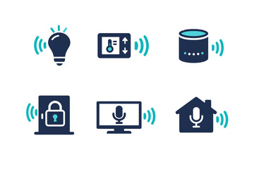 Icon voice clean door home device icons vector smart no lock bulb