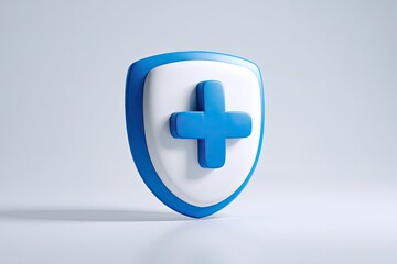 Obraz premium 3D render of a shield with a blue cross, suggesting healthcare or insurance