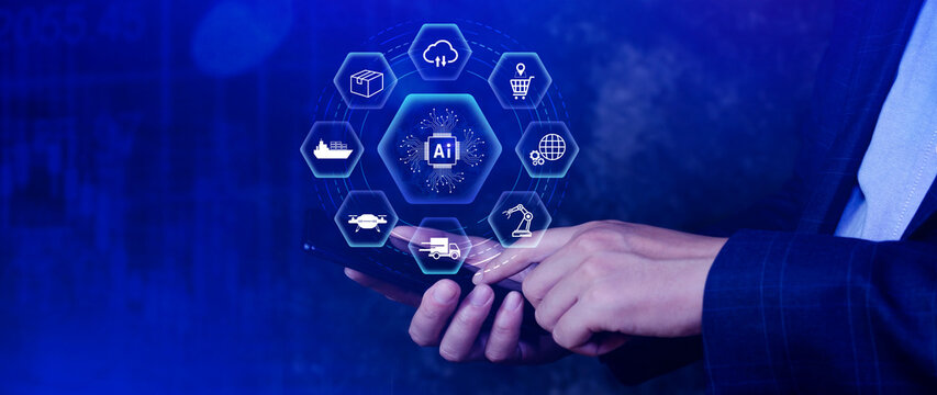 Smart logistics concept. warehouse operations with AI technology, using digital tools for inventory tracking, automation, and efficient supply chain control. not ai