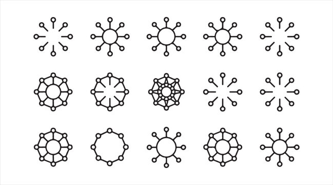 Molecular structure and network geometry outline icon set