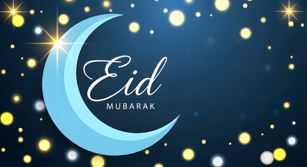 Eid mubarak greeting card with crescent moon and stars