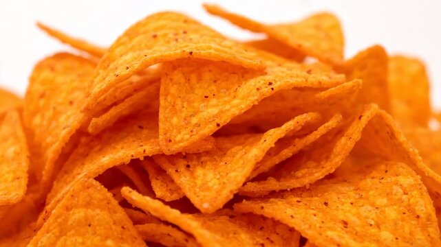 Panoramic banner of crispy tortilla chips isolated for a website header. Close up detail of salty corn nachos, a popular mexican appetizer or snack food for parties