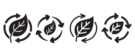 Fototapeta premium Leaf icons with recycling arrows, representing eco-friendly, sustainability, and nature.