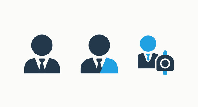 Icons representing user status and communication: default profile, partially highlighted profile, and user with a mailbox.