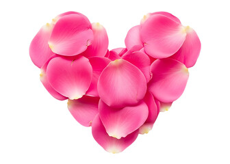 Fototapeta premium Pink rose petals in heart shape transparent background romance and beauty symbol elegant