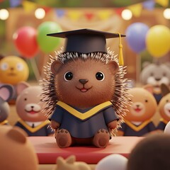 卒業式ハリネズミ：３Dのかわいさ