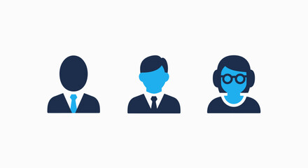 Fototapeta premium Diverse Business Professional User Avatars and People Icons Representing Various Roles in Corporate, Community, and Digital Platforms with Blue and Dark Colors