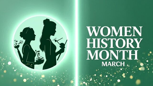 Female scientists holding laboratory instruments in green monochromatic illustration