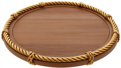 Rustic wooden oval plaque with golden rope border