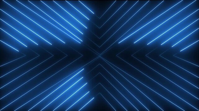 Futuristic blue neon X pattern on dark abstract background