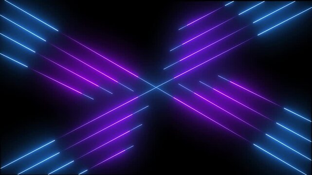 Abstract Neon Light Streaks Forming an X Shape on a animated Black Background lines
