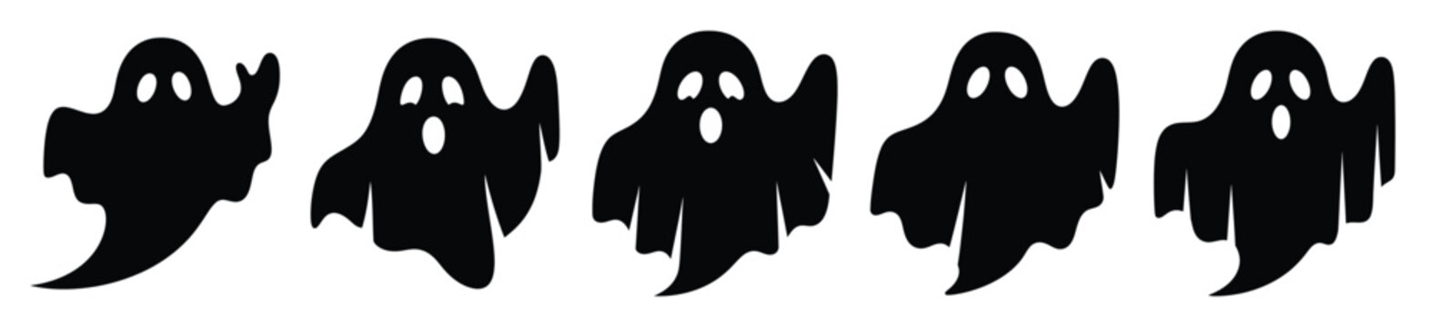 Collection of Happy Halloween ghost waving silhouette icon set. Vector illustration on white background.