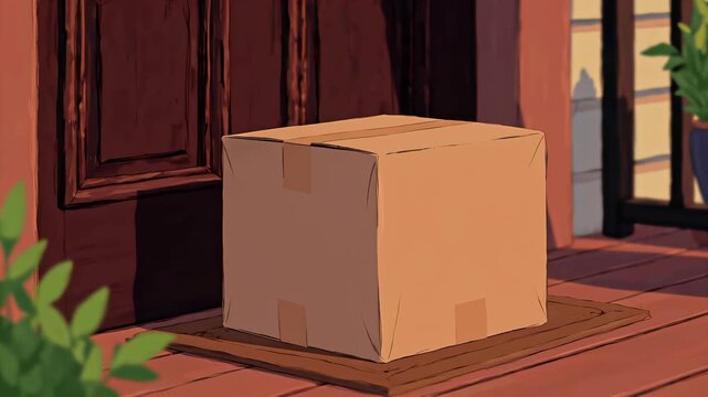 Courier leaving parcel box at front porch, Shipping Logistic Delivery, Residential Mail Service, Postal Freight Shipment Cartoon Style