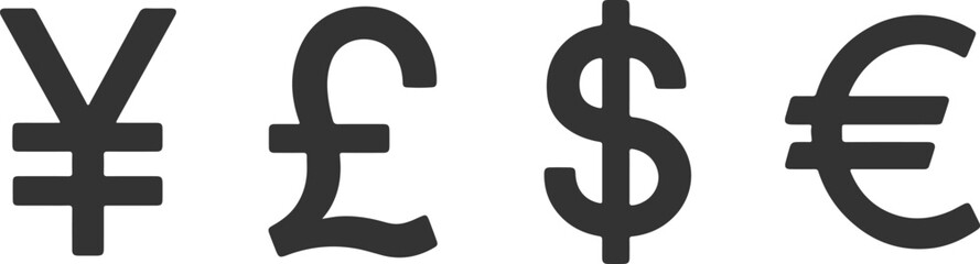 Global Currency Symbols Illustration Featuring Yen, Pound, Dollar and Euro Signs &ndash; International Finance, Forex Exchange and World Economy Concept Graphic