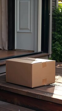 Courier leaving parcel box on home front porch, Shipping Logistic Delivery, Residential Mail Service, Postal Freight Shipment