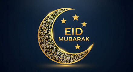 Eid mubarak greeting with crescent moon and stars
