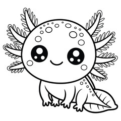 Obraz premium Cute axolotl cartoon line art drawing with big eyes and fluffy gills a smiling amphibian pet creature illustration for kids