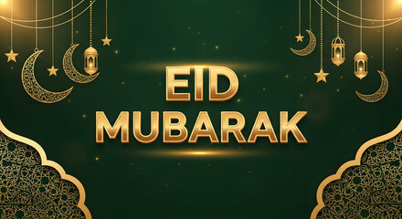 Eid mubarak greeting with golden ornate elements