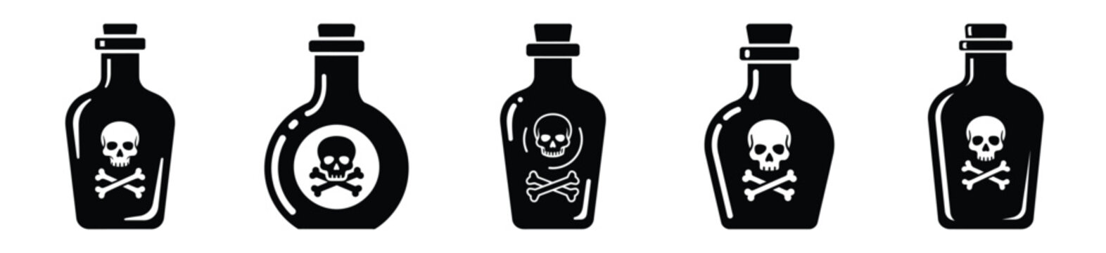 Collection of Happy Halloween poison bottle silhouette icon set. Vector illustration on white background.