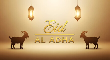 Eid al adha celebration with symbolic goats and lanterns