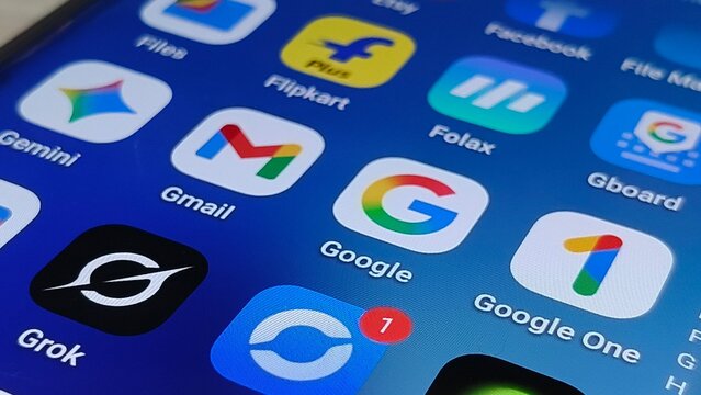 Google app icons displayed on smartphone screen
