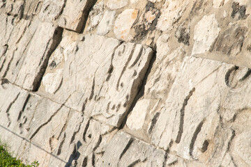 Detailed view of the historic great ball court at Chichen Itza, Yukatan Mexico.