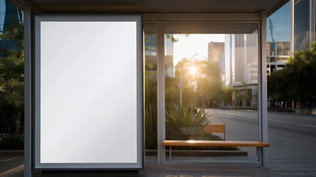 At a major bus stop, the white empty billboard represents a significant opportunity for ad campaigns, ensuring that businesses can draw attention from a constant flow of passengers in the area.