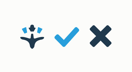 Fototapeta premium Simple icons for success and failure: Abstract figure, checkmark, and cross for decision making.