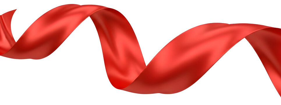 3D render of a vibrant, flowing red satin ribbon or cloth spiraling dynamically against a clean white background. Perfect for premium branding, celebration designs, marketing promotions, and abstract 
