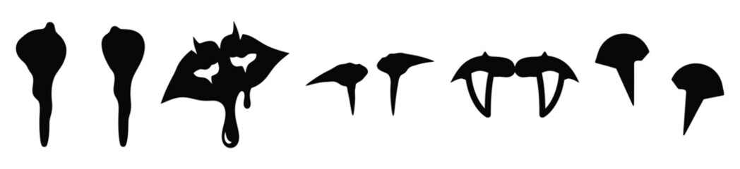 Fototapeta premium Collection of Happy Halloween vampire bite mark silhouette icon set. Vector illustration on white background.