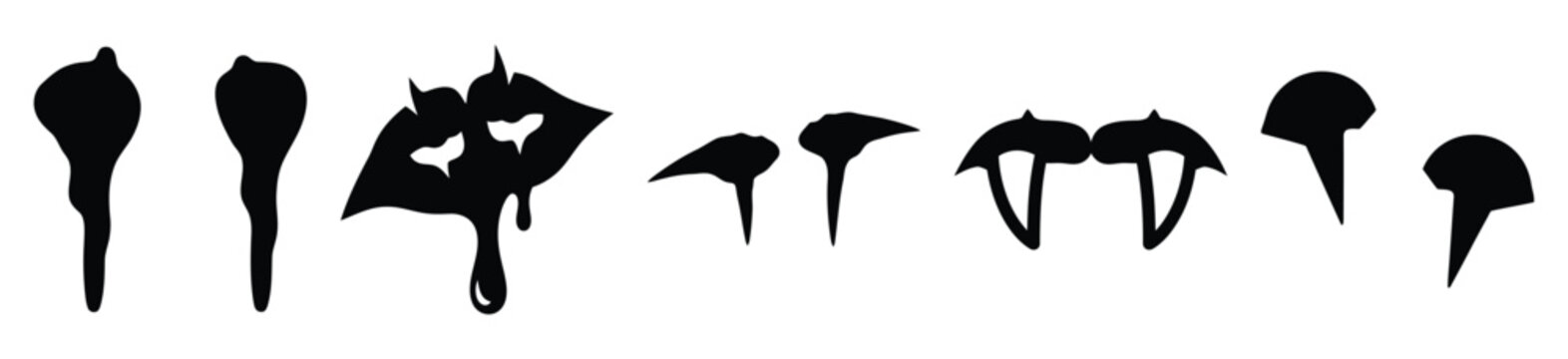 Collection of Happy Halloween vampire bite mark silhouette icon set. Vector illustration on white background.