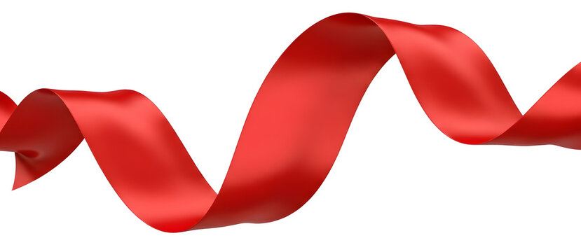 3D render of a vibrant, flowing red satin ribbon or cloth spiraling dynamically against a clean white background. Perfect for premium branding, celebration designs, marketing promotions, and abstract 