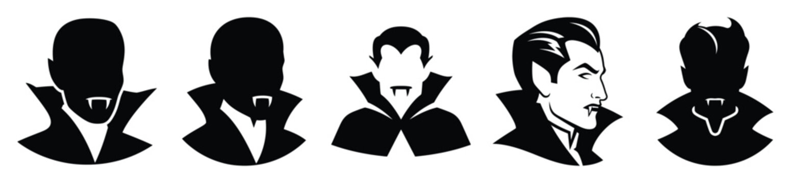 Collection of Happy Halloween vampire portrait silhouette icon set. Vector illustration on white background.