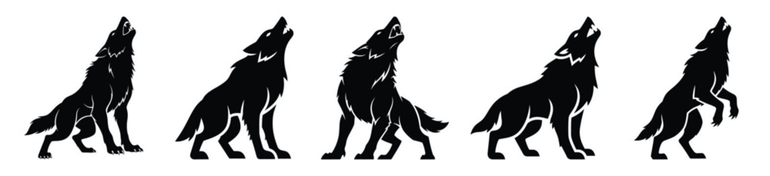 Collection of Happy Halloween werewolf  simple silhouette icon set. Vector illustration on white background.