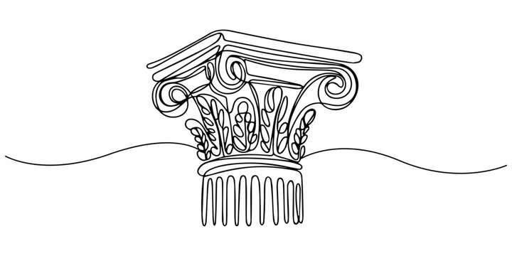Ancient Greek Capital Pillar continuous one line drawing, Single line drawing of an ionic column capital, One line drawing ancient Greek column. Vector image isolated on white background. minimalism.