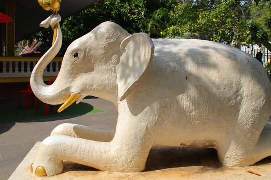 statue of an elephant in a buddhist temple (preah ang chek preah ang chorm) in siem reap in cambodia