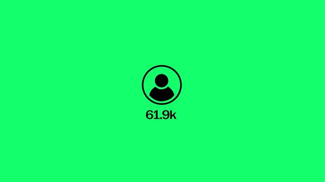 Social media follower count display with user icon and number on green background. Social media 100K followers counting notification icon