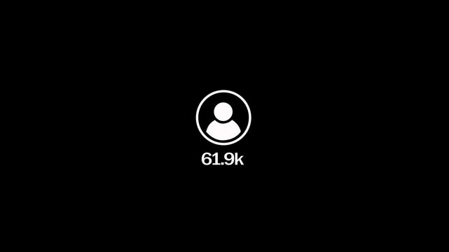 Social media follower count display with white user icon and number on black background. Social media 100K followers counting notification icon