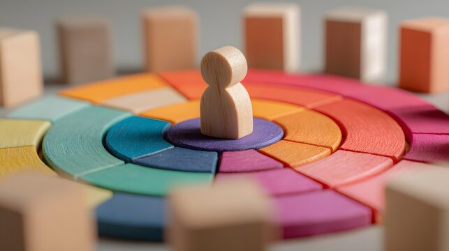 Corporate Development and Business Objective Targeting with Wooden People Blocks high resolution photo