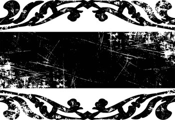 Obraz premium Vintage grunge black banner with ornamental floral frame and distressed texture background