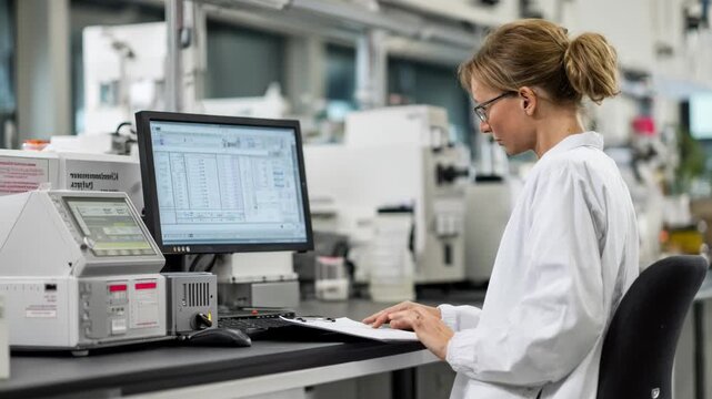 Researcher finetuning a spectrophotometer in a research facility optimizing settings for highprecision data collection