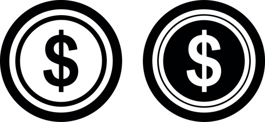 Obraz premium Two contrasting circular dollar sign icons with different fill styles